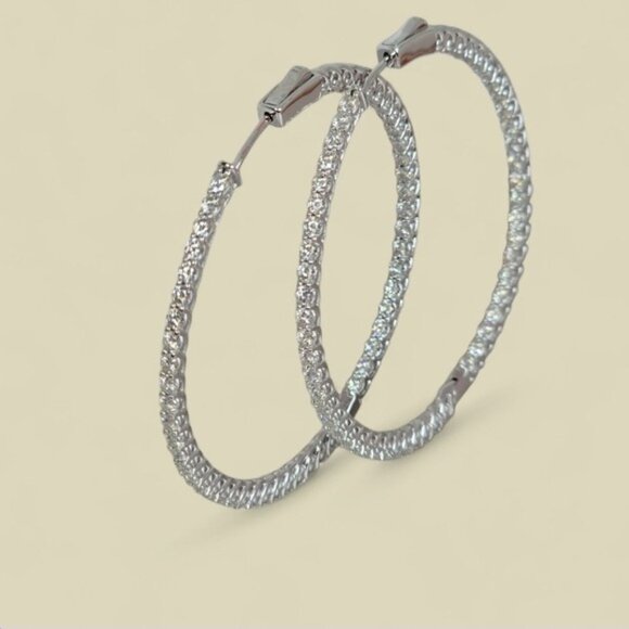 925 Sterling Silver Large Hoop Earrings 4.5cm with Genuine Moissanite Gemstone - Picture 5 of 12